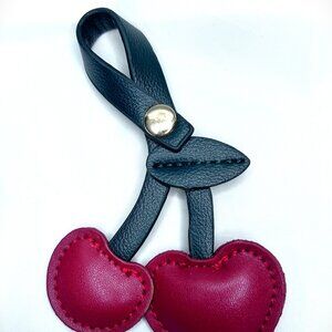 Cherry Bag Charm Keychain Key Fob Red Faux Leather